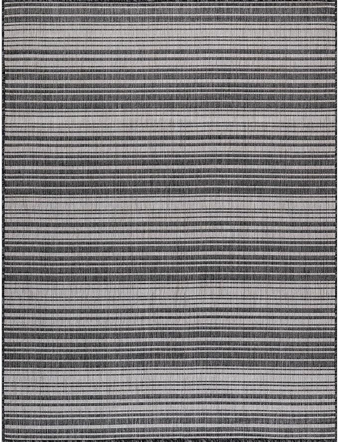 Stripe Outdoor Rug 9x12 Washable Outside Carpet for Indoor Patio Porch Waterproof Easy Cleaning Non Shedding Area Rugs Dark Gray 9 x 12