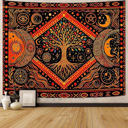 Lunerfex Tree of Life Sun Moon Stars Wall Tapestry, Cosmic Harmony Symbol Tapestries for Home Decor, Mystical Tapestry 60x44 Inch
