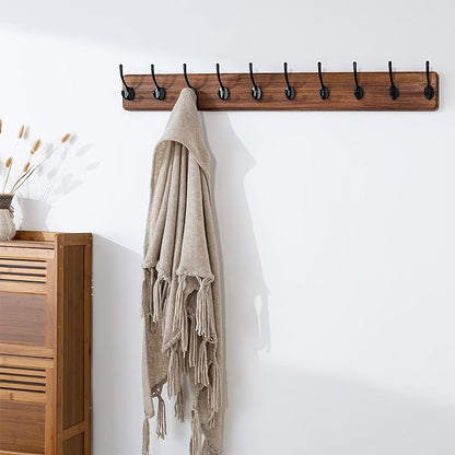 SKOLOO Farmhouse Style Wall Mounted Coat Rack, 38.6'' Pine Solid Wood Coat Hook Hanger - 10 Hooks for Hanging Clothes Robes Towels Coats