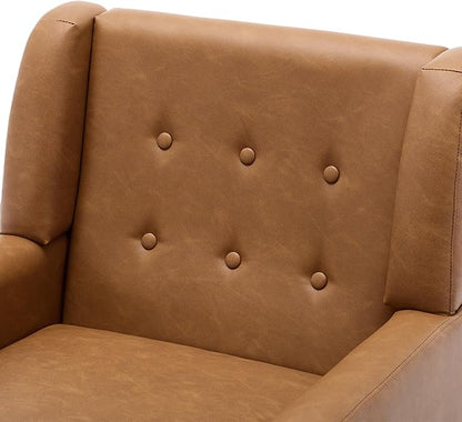 UIXE PU Leather Accent Chairs Set of 2, Modern Arm Club Chair Upholstered Armchair for Living Room, Comfy Single Sofa Seats Button Tufted Reading Seating, Brown