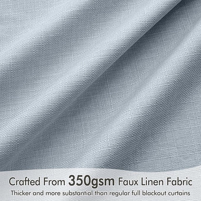 MIULEE 100% Blackout Curtains 90 Inch Long 2 Panels Set for Bedroom, Thick Faux Linen Black Out Curtain Room Darkening Back Tab Pleat Window Textured Drapes with Hooks for Living Room, Chambray Blue