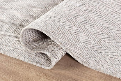 CAMILSON Indoor and Outdoor Runner Rug Off-White Herringbone Seagrass Boho Design Easy-Cleaning Non Shedding Fiber Living Room Bedroom Garden Patio and Kitchen Washable Outside Carpet Alfombras (2x7)