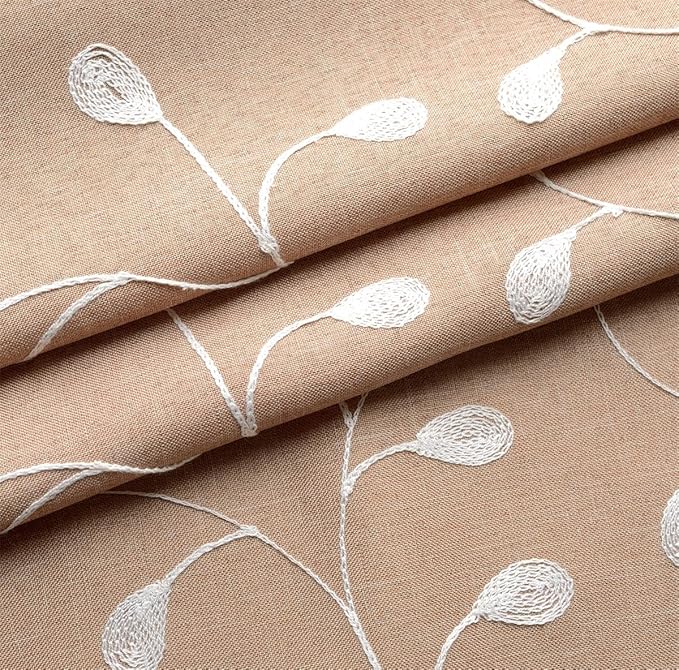MIUCO Floral Embroidered Semi Sheer Curtains Faux Linen Grommet Curtains for Living Room 52 x 84 Inch 2 Panels Set, Taupe