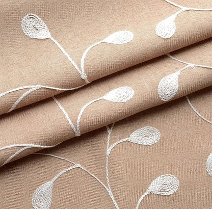 MIUCO Floral Embroidered Semi Sheer Curtains Faux Linen Grommet Curtains for Living Room 52 x 84 Inch 2 Panels Set, Taupe