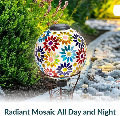 Sunnydaze 10 inch Solar Gazing Ball for Garden - Glass Outdoor Gazing Globe - Midsummer Dahlias - Set of 2