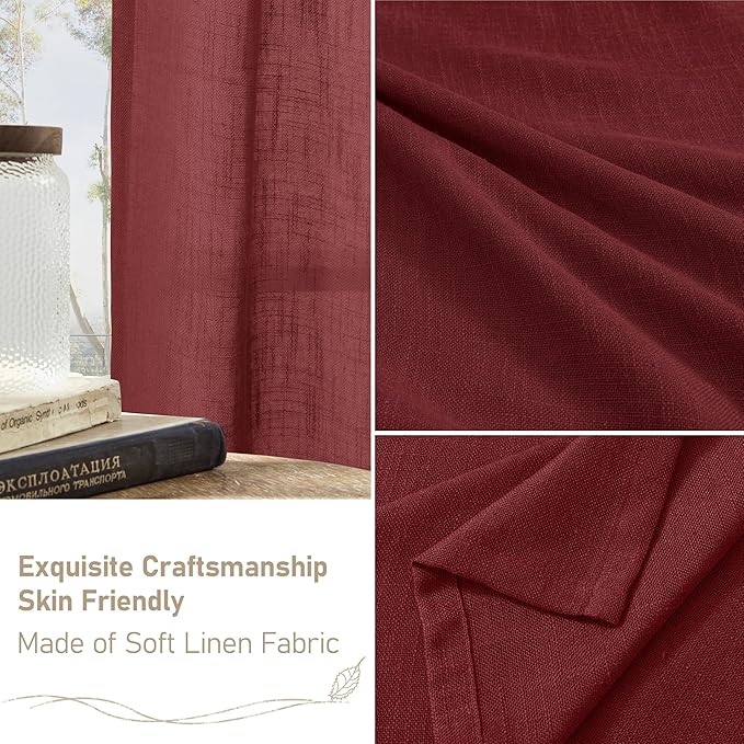 LAMIT Burgundy Red Sheer Linen Curtains 84 inch Length, Light Filtering Semi Sheer Panels Linen Textured Bronze Grommet Christmas Drapes for Living Room/Bedroom, 2 Panels, 52 x 84 Inch