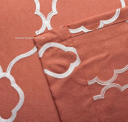 MIUCO Moroccan Embroidery Semi Sheer Curtains Faux Linen Grommet Curtain Panels for Kids Room 52 x 84 Inch 2 Panels, Rust