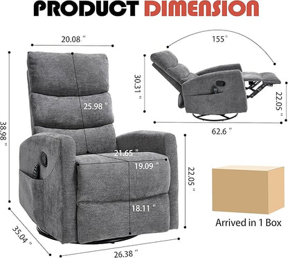 Manual Swivel Rocker Recliner Chair for Adults, Overstuffed Reclining Glider Chair for Nursing with Vibration Massage & Heat, Living Room Rocking Recliner 3-Stage backrest, Chenille Fabric Dark Gray