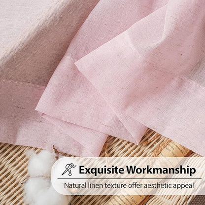 FMFUNCTEX Linen Sheer Curtains for Bedroom, Pink Curtains 96 inches Long for Living Room, Blush Pink Farmhouse French Flax Blend Window Draperies, Rod Pocket 2 Panels Set