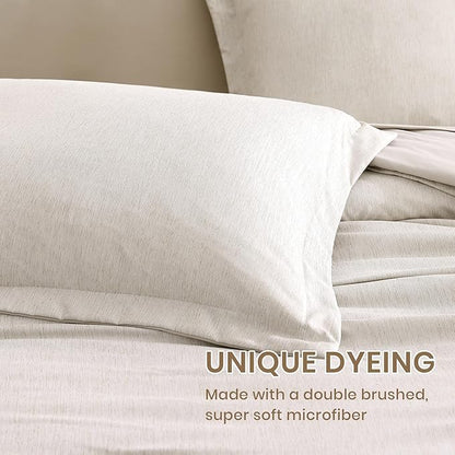 Monbix California King Comforter Set - 7 Pieces Cationic Dyeing Oatmeal Bed in a Bag Cal King Bed Sets with Comforter, Sheets, Pillowcases & Shams, Reversible Bedding Comforters Sets (108 * 92)