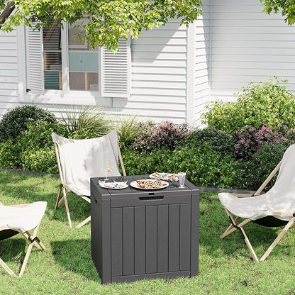 32 Gallon Deck Box Lockable Resin Indoor Outdoor Storage Box waterproof Outdoor Container for Patio Furniture, Pool Accessories, Cushions, Garden Tools, Sports Equipment