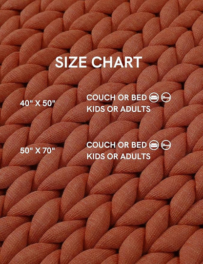 YnM Chunky Throw Blanket, Medium-Weight, Hand Knitted, Skin Friendly, Ventilated and Breathable, Machine Washable, Home Décor Piece for Couch, Sofa and Bed (Exotic Orange, 50x70 Inch)