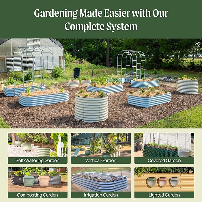 Vego garden 32" Extra Tall Raised Garden Bed Kits, 9 in 1 Modular Raised Planter Box for Vegetables Flowers Fruits Oval Metal Raised Garden Bed, Terra Cotta