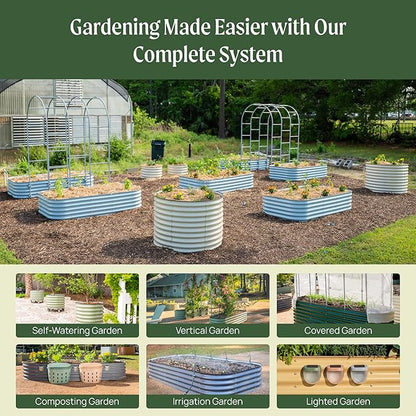 Vego Garden 32" Extra Tall Oval Metal Raised Garden Bed Kit - 9 in 1 Modular Planter Box for Vegetables, Flowers, Fruits - British Green