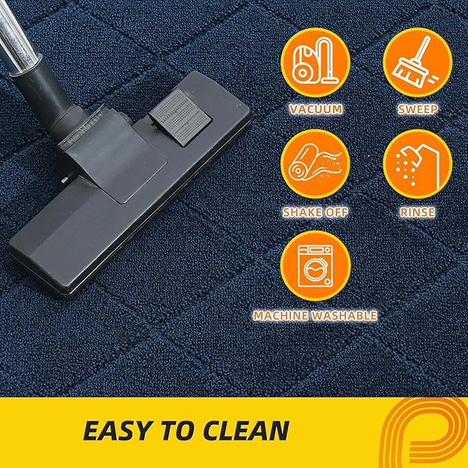 JSEI Dirt Trapper Door Mat 20"x32", Non-Slip Washable Entryway Mats, Dog Door Mat, Stain Resistant and Absorbent Floor Mats, Low Profile Welcome Mat for Front Back Door, Navy Blue
