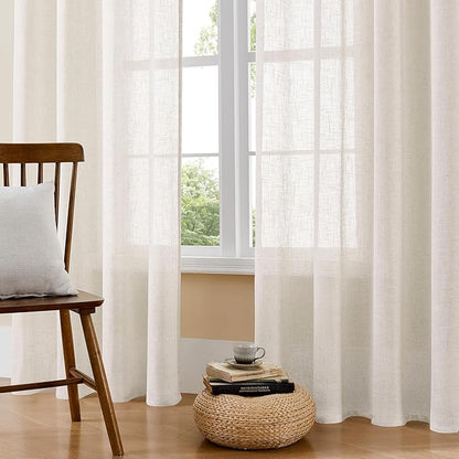 Joydeco Linen Curtains 84 Inch Length 2 Panels Set for Living Room, Light Filtering Drapes 37 Inch Width for Bedroom with Back Tab and Rod Pocket (37x84 inch)