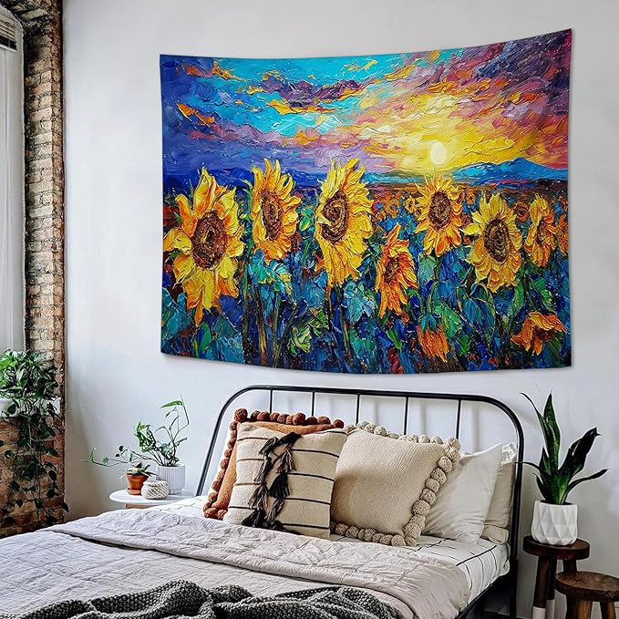 yowecso Sunflower Tapestry Sunset Flower Field Tapestry Wall Hanging for Bedroom Sunflower Tapestries Aesthetic Wall Decor for Home Dorm Living Room 40"x60"