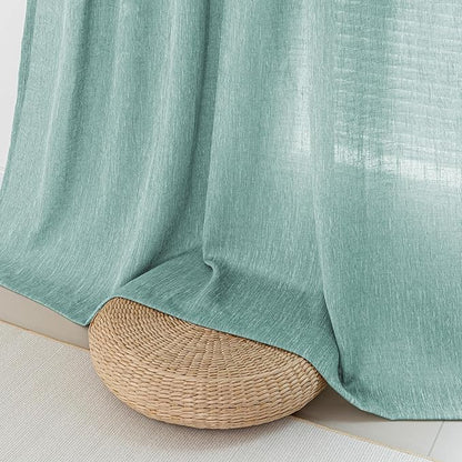 MYSKY HOME Sheer Curtains 63 Inch Length for Bedroom, Window Curtain Panels Light Filtering Privacy Protect Drapes Set, Boho Farmhouse Style Texture Soft Touch, 50" x 63", Turquoise, 2 Panels