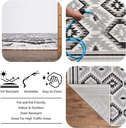 Keen Home Design Outdoor Runner Rug - 6x9 Washable Indoor/Outdoor Rug for Patio, Balcony, Kitchen, Garden, Beach, Deck and Porch. Size: 6'7" x 9'2"