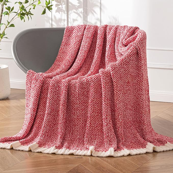 MIULEE Red Super Soft Throw Blanket for Couch, Cozy Fluffy Warm Blankets Knit Throw Blankets for Sofa, Bed, Chair, Living Room, Camping, Picnic, 50 x 60 inch