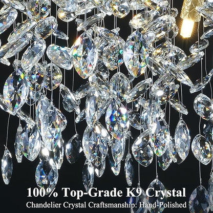 Modern Crystal Gold Chandelier, 55" Large Rectangular Oval Tree Branch Crystal Chandeliers for Dining Room,16-Light Flush Mount K9 Crystal Chandeliers, for Kitchen Island,Dining Room