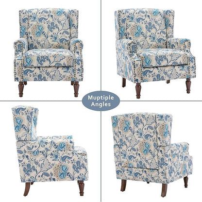 Lumibee High Back Accent Chair, Armchair in Fabric,Comfy Upholstered Wingback Single Sofa Reading Chair with Solid Wood Legs for Living Room,Bedroom,Office-Boho Blue