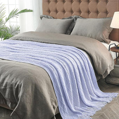 inhand Knitted Throw Blanket for Couch and Bed, Soft Living Room Home Decor Knitted Blanket with Tassel, Outdoor Lightweight Breathable Summer Blanket, Farmhouse Warm Woven Decorative, 50"x60"