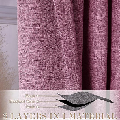 100% Blackout Linen Textured Drapes for Bedroom Pinch Pleated Curtains for Track System Portable Drapery for Sliding Glass Door/Storage/Space Room Divider, 70" Wx84 L, 1 PC, Lilac