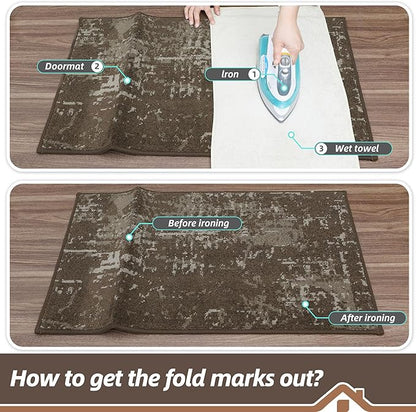 BEQHAUSE Dirt Trapper Door Mat 32"x48" Non-Slip Door Mats Washable Entryway Rugs Stain Resistant Doormat Absorbent Welcome Floor Mat for Front Back Door, Muddy Wet Shoes & Paws,Brown