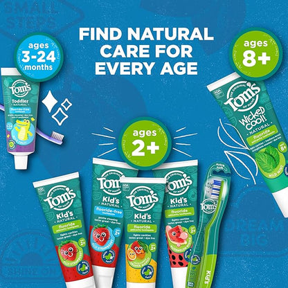Tom's of Maine Natural Kid's Fluoride Free Toothpaste, Ages 2+, Silly Strawberry, 5.1 oz. 3-Pack (back in original formula)