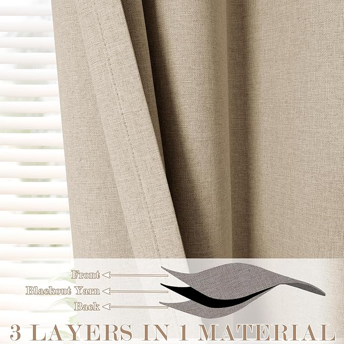120" Wx102 L Linen Room Divider Drapes for Doorway/Glass Window/Sliding Door/Patio, Extra Wide Pinch Pleated Full Blackout Curtains for Girls Boys Teen Kids Room, 1 Panel, Sand Beige