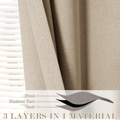 120" Wx102 L Linen Room Divider Drapes for Doorway/Glass Window/Sliding Door/Patio, Extra Wide Pinch Pleated Full Blackout Curtains for Girls Boys Teen Kids Room, 1 Panel, Sand Beige