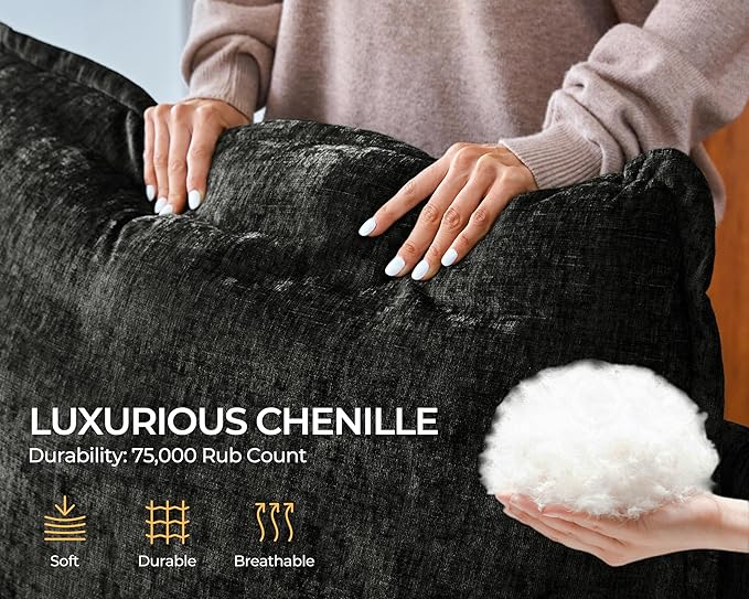 Oversized Modular Sofa Comfy Cloud Couch with Storage, Extra Deep Plush Sectional Sofa Set for Living Room, Covers Washable, Chenille, Olar (Black, 6-seatser with Corner & Ottoman, v-Shaped)