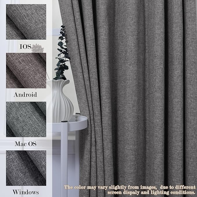 Natural Grey Pinch Pleat 100% Blackout Drapes Linen Blend, Room Divider, Room Darkening, Energy Saving, Furniture Protecting, Light Blocking Extra Wide Privacy Curtains, 240Wx84L, 1 PC