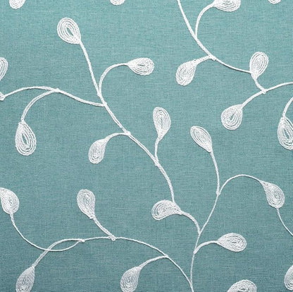 MIUCO Floral Embroidered Semi Sheer Curtains Faux Linen Grommet Window Panel Pair for Bedroom 52 x 63 Inch, Teal