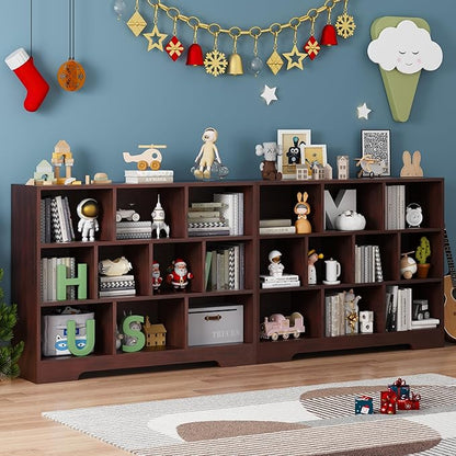 Book Shelf, 10 Cubes Storage Organizer, 3-Tier Open Shelf Wooden Bookcase, Freestanding Cherry Bookshelf Cube Shelf for Living Room