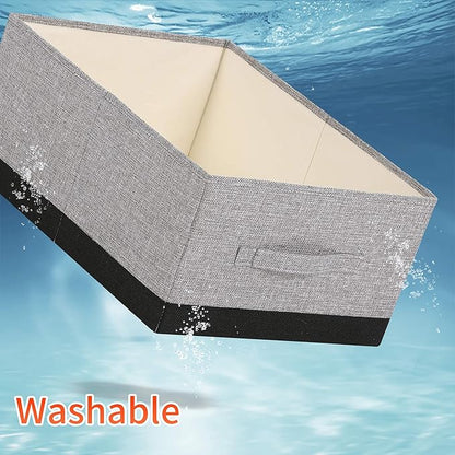 linen closet organizers and storage, 3 Pack Large Storage Baskets, Washable, Clothing Storage Bins with Handle, Closet Organizer for Storage Sweater,Sheets (gray black, 16"x9½"x6¾")