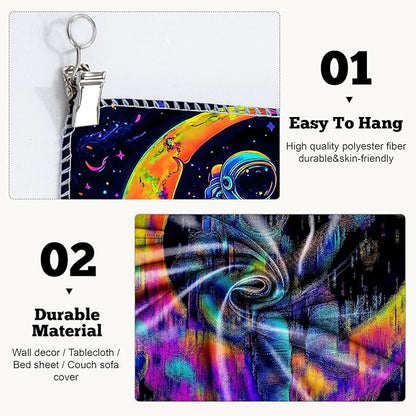 BVBOX Astronaut Space Blacklight Tapestry 79"x59", UV Reactive Astronaut Guitar Moon Universe Galaxy Planet Glow in Dark Music Tapestries, Black Light Neon Upright Poster Wall Hanging Backdrop Decor for Bedroom Living Room