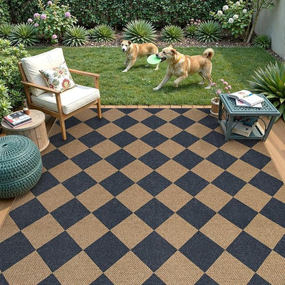 Lahome Checkered Easy Jute Washable Rug, 5x7 Area Rugs for Living Room Nature Large Dining Room Carpet, Farmhouse Geometric Non Slip Indoor Outdoor Carpet for Home Office Bedroom Backyard Patio