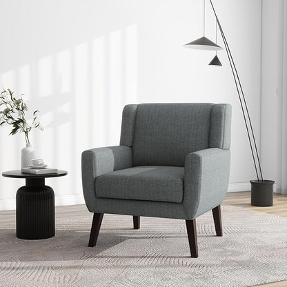 UIXE Accent Chair, Fabric Upholstered Armchair for Living Room, Comfy Arm Chair Single Sofa Bedroom Side Reading Seat - Flax Gray