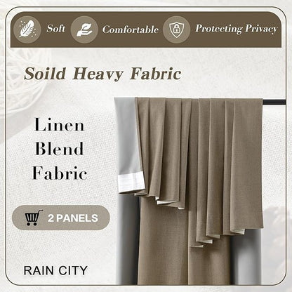 Linen Brown Blackout Doorway Curtains 2 Panels Set,Back Tab Pleated Curtains Hidden Tab with Hooks,Energy Efficinet Linen Polyester Blend Drapes for Bedroom Modern Classic W50xL80 Linen Brown