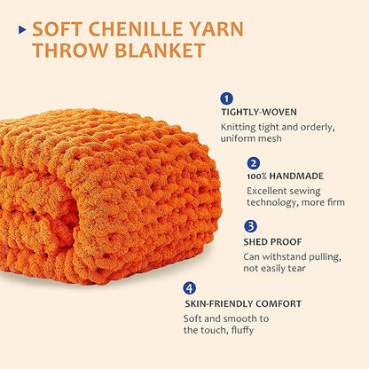 L'AGRATY Chunky Knit Blanket Throw - Soft Chenille Yarn Throw Blanket 40x50： Handmade Thick Cable Knit Crochet Blanke - Large Knit Blanket Chunky Rope Knot Throw Blanket for Couch Sofa Bed Home Decor