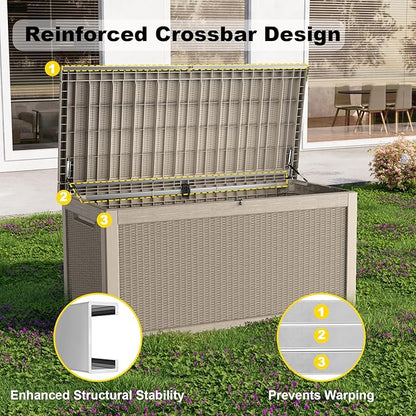 260 Gallon Outdoor Deck Box,Storage Lockable Waterproof Patio Furniture,Garden Tools,Cushions,Pool Accessories Outside Storage Resin Box(Grey)