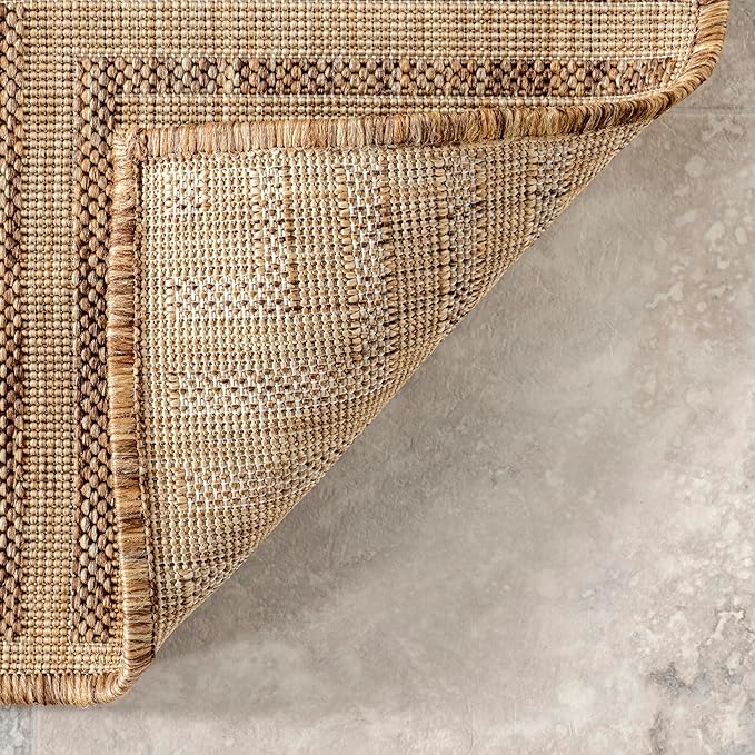 nuLOOM 2' x 3' Outdoor Area Rug, Casual Design With Striped Border, Stain Resistant, Highly Durable, For Patio, Balcony, Bedroom, Living Room, Dining Room, Bathroom, Light Brown