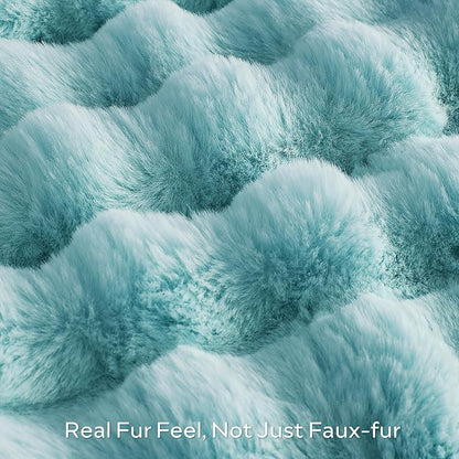 JELLYMONI Faux Fur Throw Blanket, Blue Fuzzy Cozy Plush Bubble Bed Throw, Thick and Warm (50" X 60")