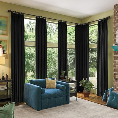 RAIN CITY Blackout Textured Curtains for Living Room Dining Room Linen Blend Black Out Curtains 2 Panels Set, Thermal Insulated Curtain Window Drapes 96 Inches Long