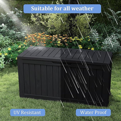 75 Gallon Double-Wall Resin Deck Box - Lockable Waterproof Outdoor Storage Box, 515lbs Capacity & Doubles as Seating for Patio Furniture - Garden Tools, Pool Accessories (Black)