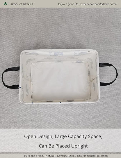 Rectangular Folding Laundry Basket,Canvas Basket,Nersury Hamper,Suitable for Children,Office,Bedroom,Clothes,Toys Storage (REC whale), 14.9’’L ×10.2’’W×9.05’’H inches