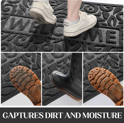 Yimobra Welcome Door Mat Outdoor Indoor, Non Slip Front Doormats, Heavy Duty Rubber Backing, Low-Profile Entrance Mat, Absorbent Resist Dirt, Easy Clean Patio Garage Floor Mats, 29.5 x 17, Grey