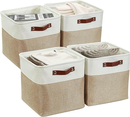 DECOMOMO Storage Cubes, 12x12 Storage Bins, Baskets for Shelves (Beige & White, Cube 12" - 4 Pack)
